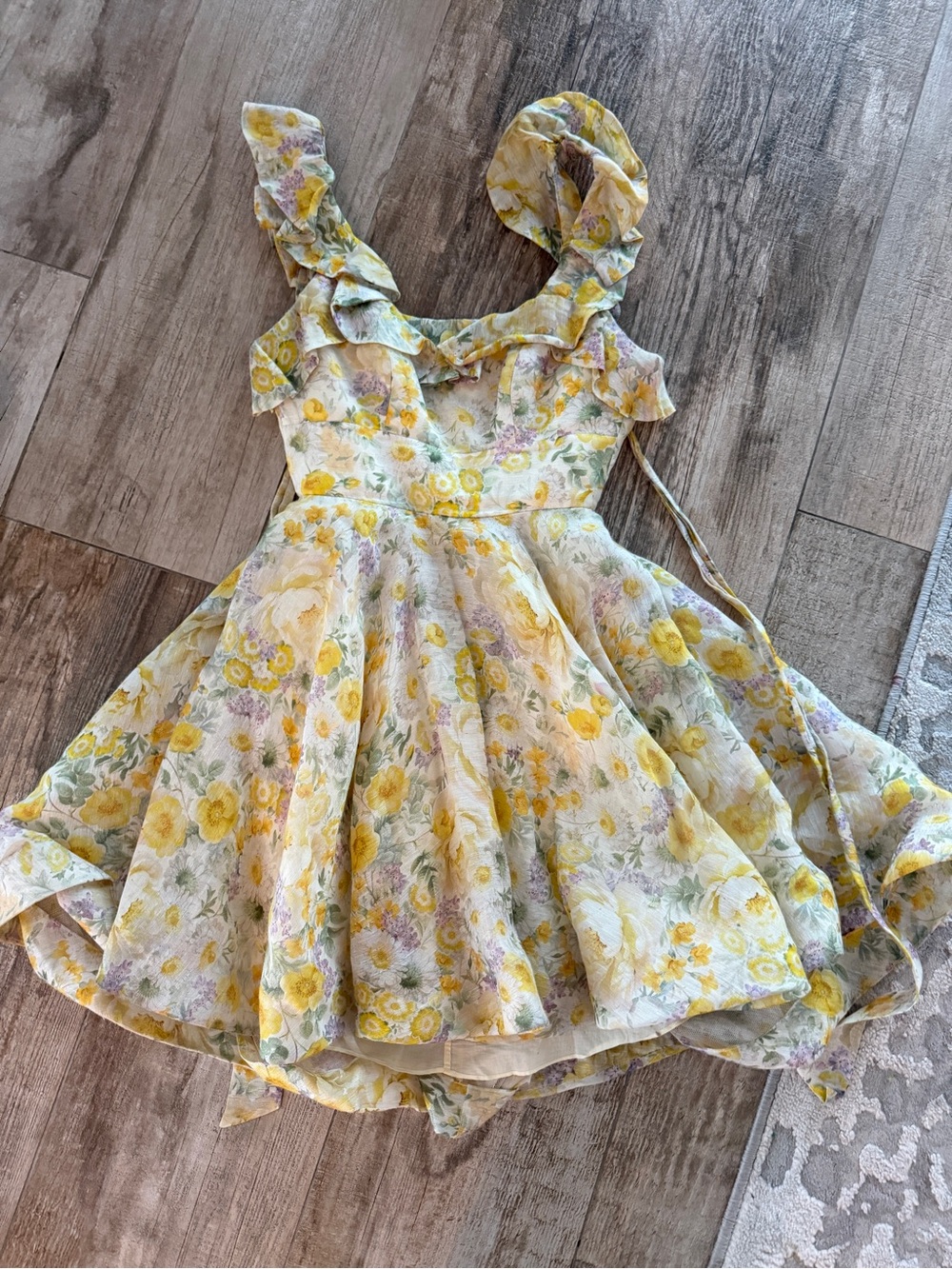Zimmermann Yellow Floral Ruffle Mini Dress